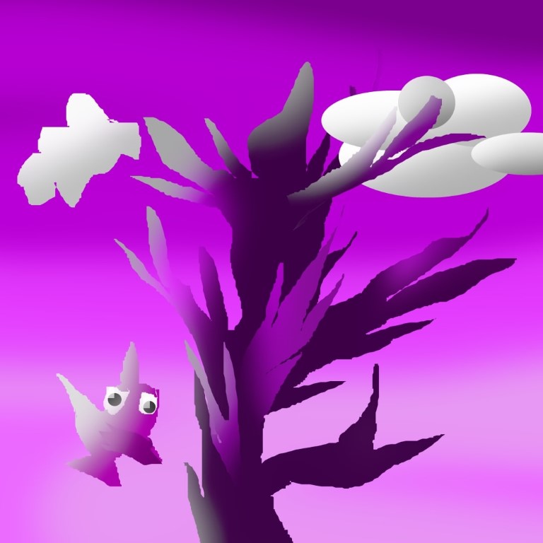Baum mit Vögeln (violett)